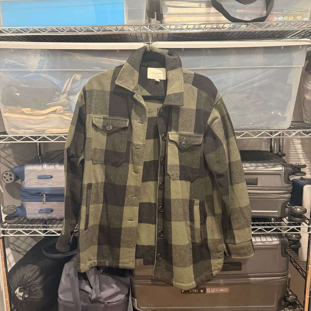 Lucky Brand Olive and Black Plaid Shirt Jacket
